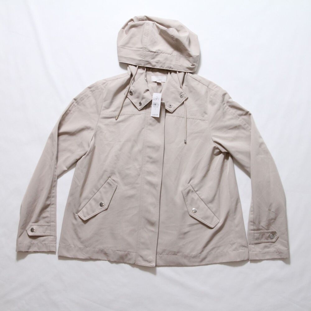 Loft Hooded Polyester Utility Jacket Light Beige With Pockets NWT Size S